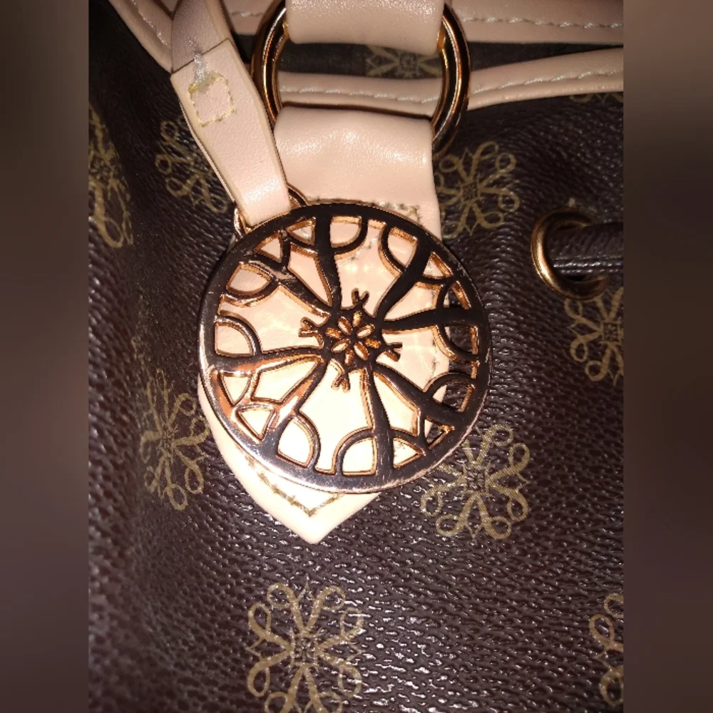 Avon Signature Collection Brown & White Satchel Purse, 2 Handles, Flower… - Picture 5 of 12